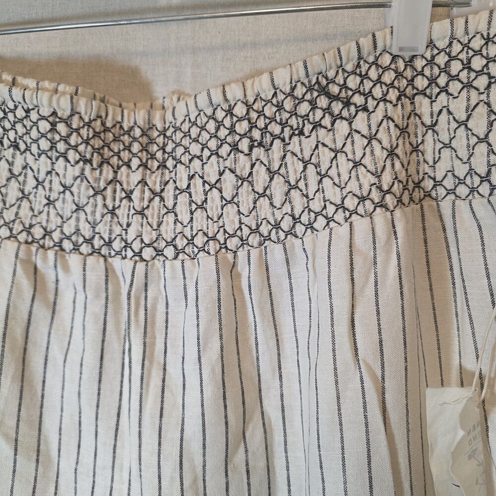 Indigo Rein Womens XL Cream Black Stripe Wide Leg Linen Blend Pants Smocked - Picture 3 of 7